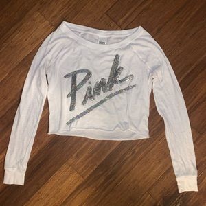 PINK crop top w/ off-the-shoulder neck